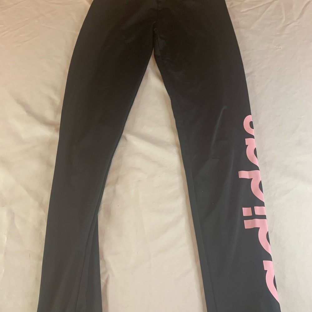 Adidas Kids Black Leggings with Pink Logo Size M 10/12